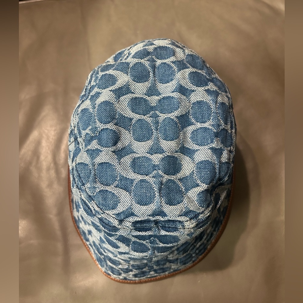 Coach Limited Edition unisex Bucket Cap Blue Denim Leather Trim One Size CC Logo - Picture 3 of 7